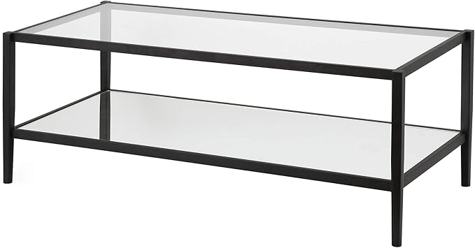 Henn&Hart 45" Wide Rectangular Coffee Table with Mirror Shelf in Blackened Bronze, Modern coffee tables for living room, studio apartment essentials