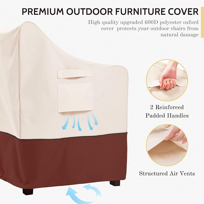 COSFLY Patio Furniture Covers 2 Pack, 600D Waterproof Outdoor Chair Covers for Deep Chairs, All-Weather UV Resistant Protection with Adjustable Straps & Air Vents, Fits up to 32" W x 37" D x 36" H - Image 6