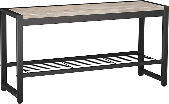 HOMEFORT 2 Tiers Shoe Bench, Retro Industrial Shoe Storage Bench with Mesh Shelf and Sturdy Metal Frame, Metal Shoe Rack Bench for Hallway, Mudroom, Living Room, Washed Gray by HOMEFORT