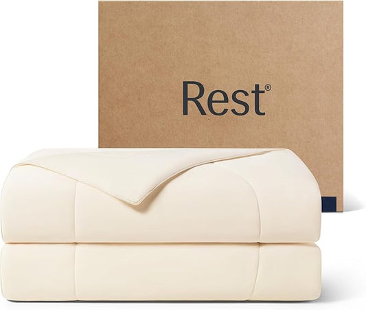 REST® Evercool® Cooling Comforter, Full/Queen, Blanket for Hot Sleepers, All Season Bedding to Keep Cool for Night Sweats, Breathable Lightweight Blanket, 90"x90" Inches, Snow Ivory