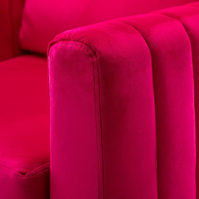 HULALA HOME Velvet Accent Club Chairs Set of 2, Modern Velvet Armchair Upholstered Accent Club Chairs Sofa Chairs with Gold Metal Legs Mid-Century Barrel Leisure Comfy Reading Armchair, Fuchsia