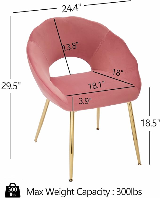 Modern Vanity Chair, Living Room Chair with Gold Metal Legs,Velvet Dining Chair, Comfy Accent Chair for Makeup Room, Waiting Room, Dressing Room, Bedroom, Dining Room, Home Office (1, Pink)