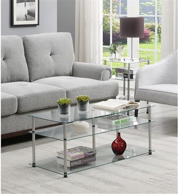 Convenience Concepts Designs2Go Classic Glass 3 Tier Coffee Table, Glass