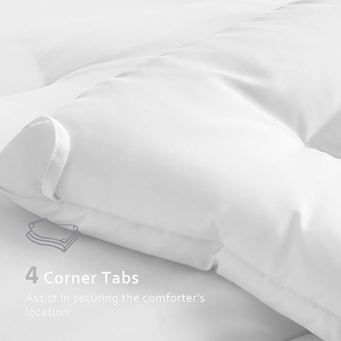 Comforters Full Size, All Season Quilted Bed Comforter, Ultra-Soft Down Alternative Duvet Insert with 4 Tabs, Lightweight Bedding Blanket - Machine Washable, White