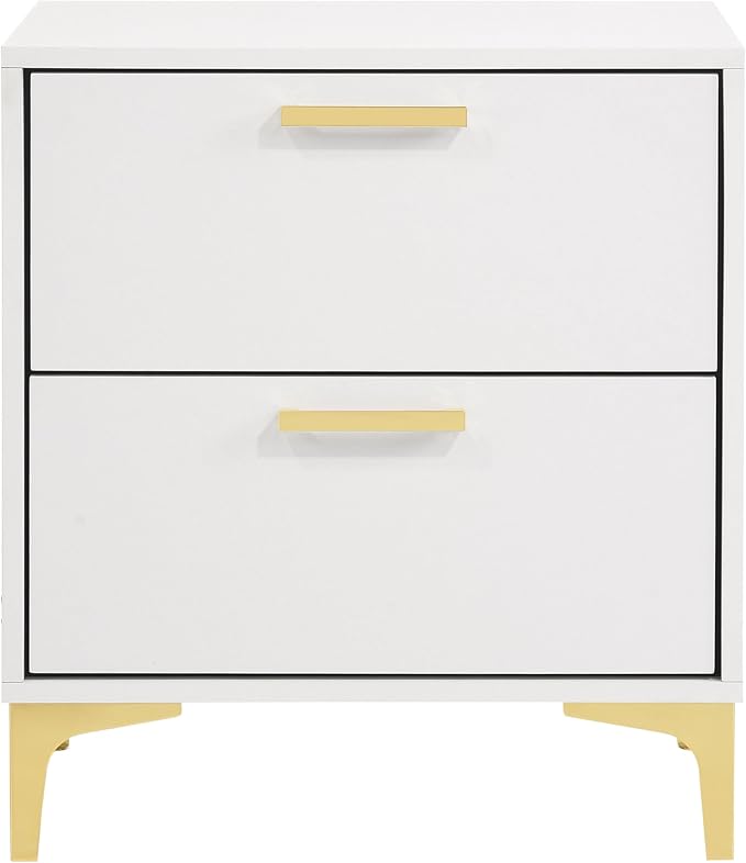 Coaster Home Furnishings Kendall 2-Drawer Contemporary Nightstand Bedroom Storage Cabinet Bedside Table Engineered Wood Eco-Friendly Laminate with Gold Metal Legs and Handles White 224402 - Image 4