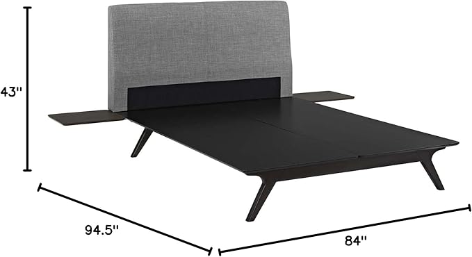Modway Tracy Mid-Century Modern Wood Platform Queen Bed with Two Nightstands in Cappuccino Gray