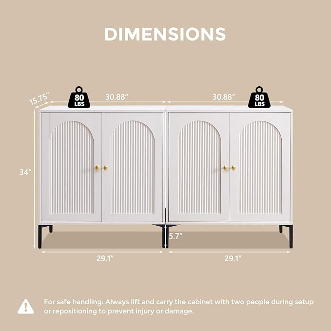 IFGET Modern TV Stands for 85 Inch TVs, 123.5‬"W Wood Entertainment Center w/Adjustable Shelves, Mid Century Modern TV Stand w/Arched Fluted Doors, Media Console Cabinet for Living Room, White - Image 2