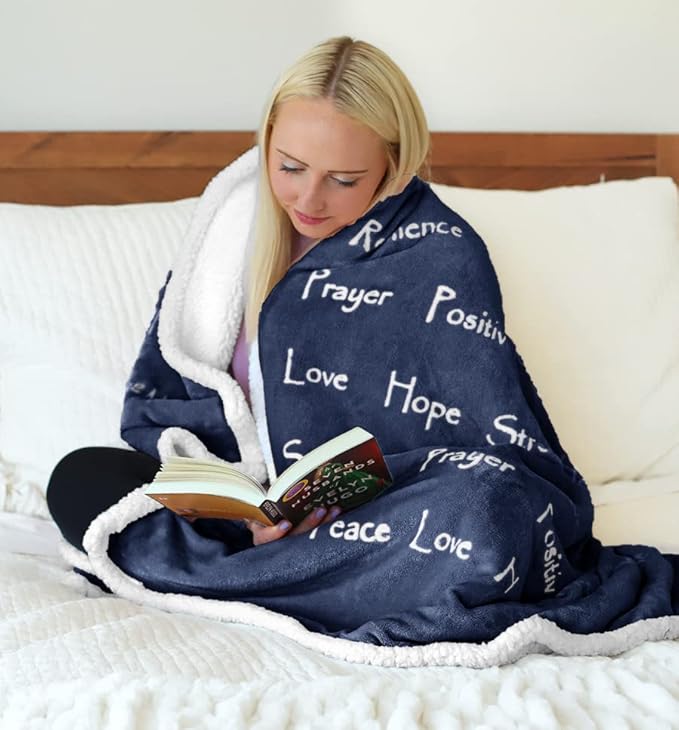 Compassion Blanket (Brand)- Strength Courage Super Soft Warm Hugs, Get Well Gift Blanket Plush Healing Thoughts Positive Energy Love & Hope (Blue, 50 x 65 Sherpa)