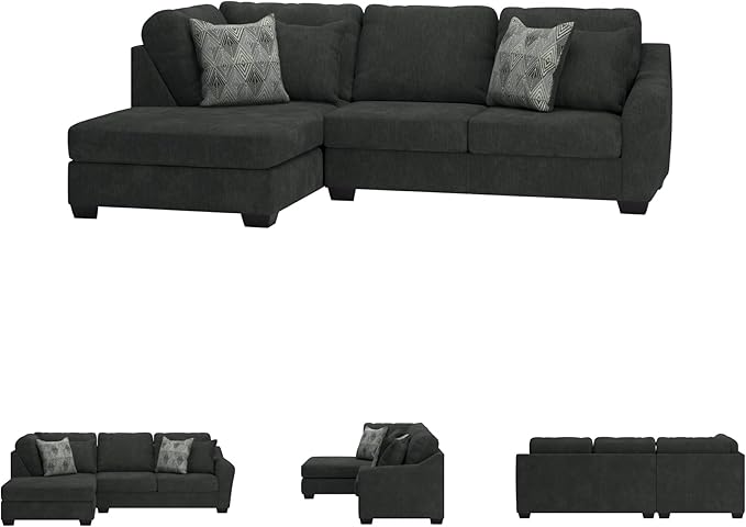 Signature Design by Ashley Biddeford Contemporary L-Shaped 2-Piece Sectional with Chaise, Loose Seat Cushions and 4 Accent Pillows, Gray