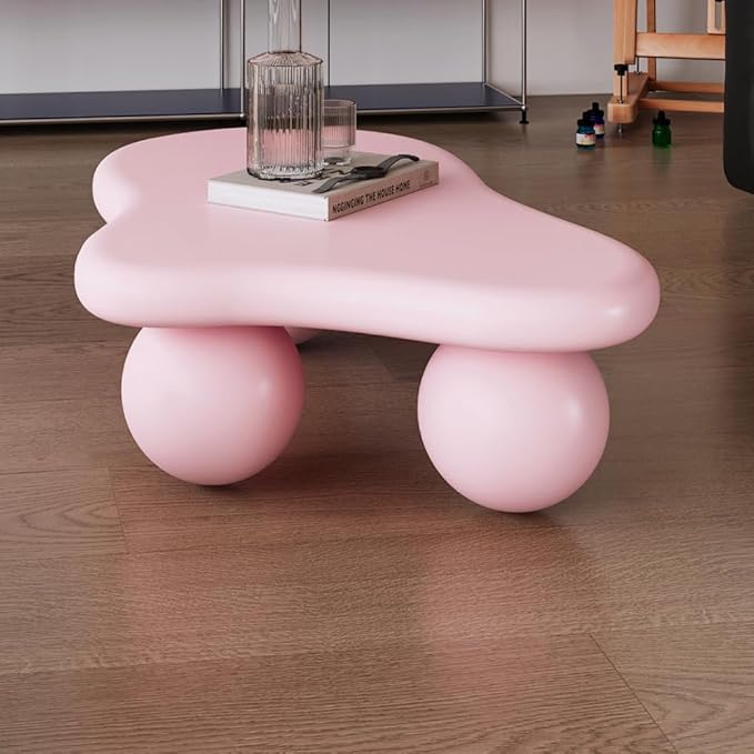 40" Cloud Coffee Table for Living Room Irregular Coffee Table Modern Low Coffee Tables Cute Center Table with 3 Ball Legs for Small Space Apartment Cream Pink