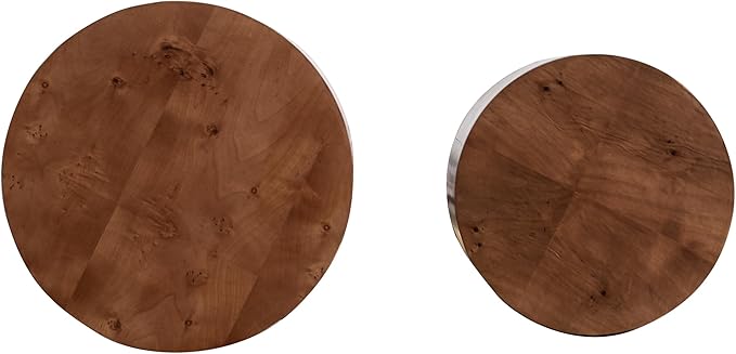 Round Nesting Coffee Table Set of 2,Modern Wooden Circle Burl Accent Tables for Small Spaces Living Room Bedroom Balcony Office(Dark Brown,19"+15")