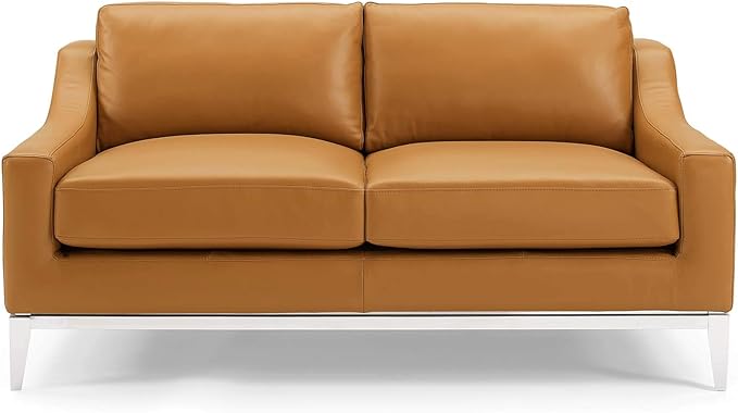 Modway Harness 64" Leather Loveseat in Tan with Stainless Steel Base