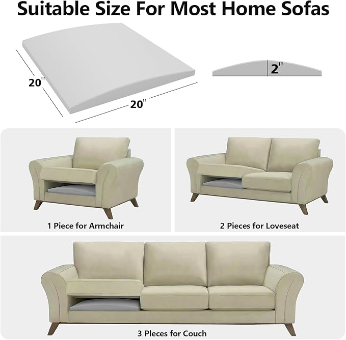 Couch Cushions Support for Sagging Seat -20"X 20"Curved Foam Sofa Cushion Support Board,Grey Couch Supporterfor Under The Cushions,Set of 3