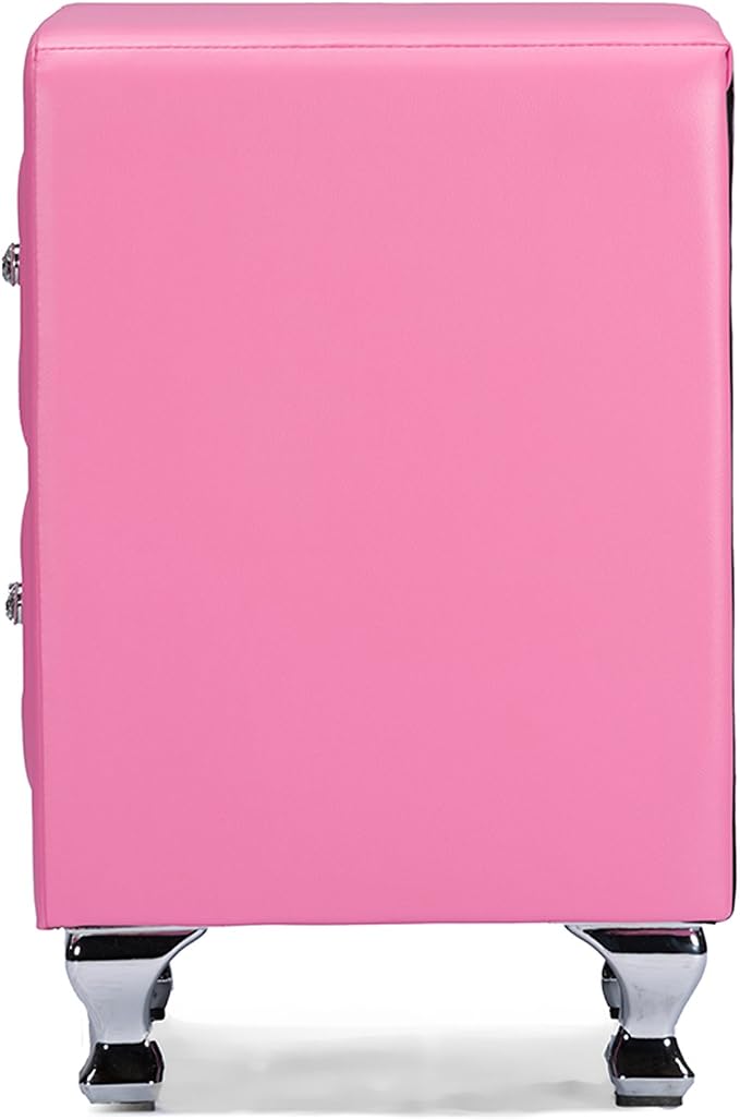 Baxton Studio Caressa Crystal Tufted Pink Leather Nightstand, Medium - Image 5
