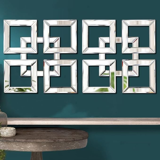 QMDECOR 2 Pack Silver Mirrored Square Wall-Mounted Mirrors Modern Glam Accent Decor for Home by QMDECOR