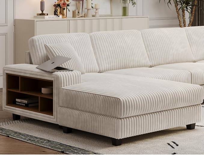 ERYE U-Shaped Modular Sectional Sofa Convertible Symmetrical Sofa Couch with Removable Chaise Lounges, U Shaped Double Chaises Sectional Couches with Storage Armrests