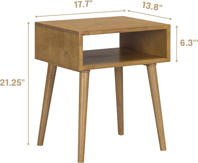 NTC Zoe Solid Wood Nightstand, Mid Century Modern Side Table Bedroom, Bedside Furniture, Night Stand, End Table, Easy Assembly - Teak Look - Image 2