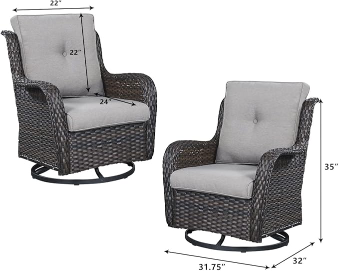 HUMMUH 7pcs Patio Furniture Set Swivel Rocker Patio Chairs,PE Wicker Outdoor Sofa Set of 2 with Coffee Table and Ottomans(Brown,Grey)