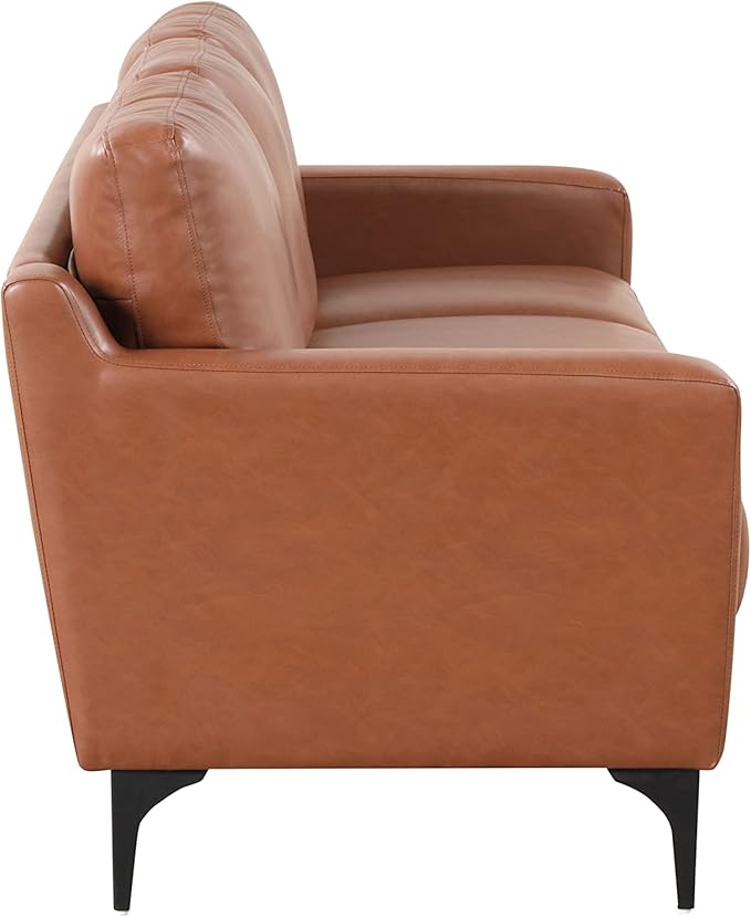 Serta Triton 78" Sofa, Transitional Modern, Dreamcoil Comfort, Metal Legs, Vegan Leather, Brown