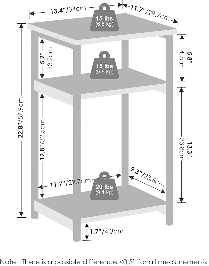Furinno Simplistic Night Stand, 3-Tier Open Shelf Design Nightstand with Metal Frame, Bedside Table, End Table, Side Table, for Bedroom, Closet, White - Image 3