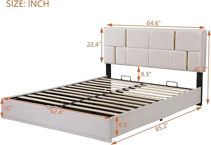 2 Piece Queen Size Bedroom Sets with Ottoman Hydraulic Storage Bed Frame with Headbaord and Storage Bench - Beige
