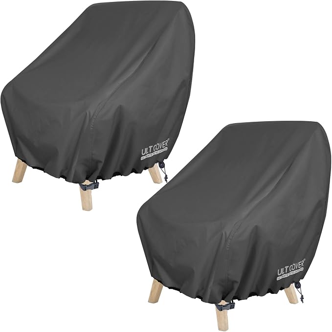 ULTCOVER Waterproof Patio Chair Cover 2 Pack – Outdoor Lounge Deep Seat Single Lawn Chair Cover Fits Up to 35W x 35D x 34H inches, Black by ULTCOVER