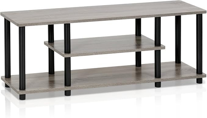 Furinno Turn-N-Tube No Tools 3D 3-Tier Entertainment TV Stand up to 50 inch TV, Round Tubes, French Oak Grey/Black - Image 4