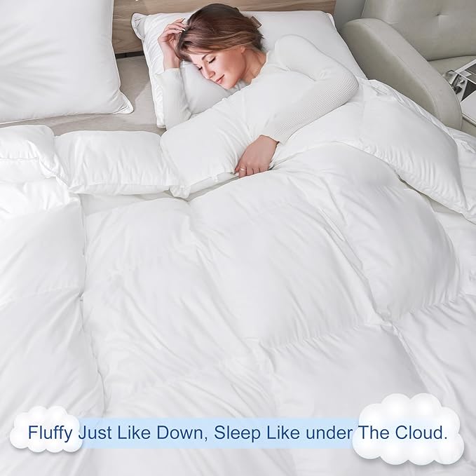 MH MYLUNE HOME Fluffy Down Alternative Comforter, All Season Duvet Insert Lightweight Bed Comforter Insert White Baffle Box Stitched with Corner Tabs (Queen All Season 90"X90")