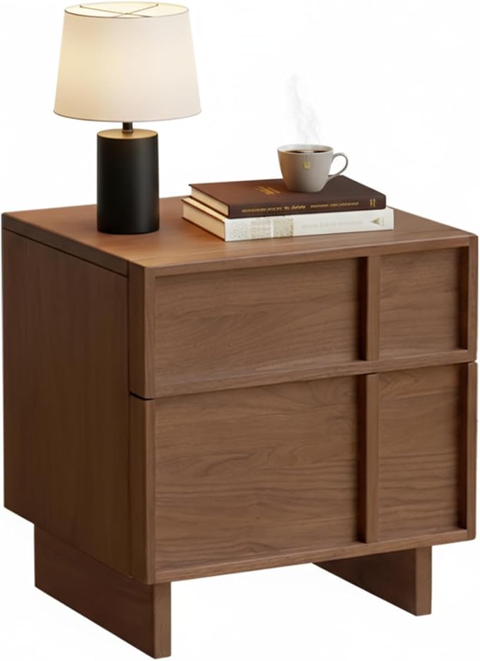 YESWOOD Solid Wood Nightstand, Walnut Nightstand with Drawers, Mid Century Modern Nightstands, Wood Bedside Table for Small Space. Boho Night Stand, Fluted Night Stands for Bedroom, 18.90" H by YESWOOD