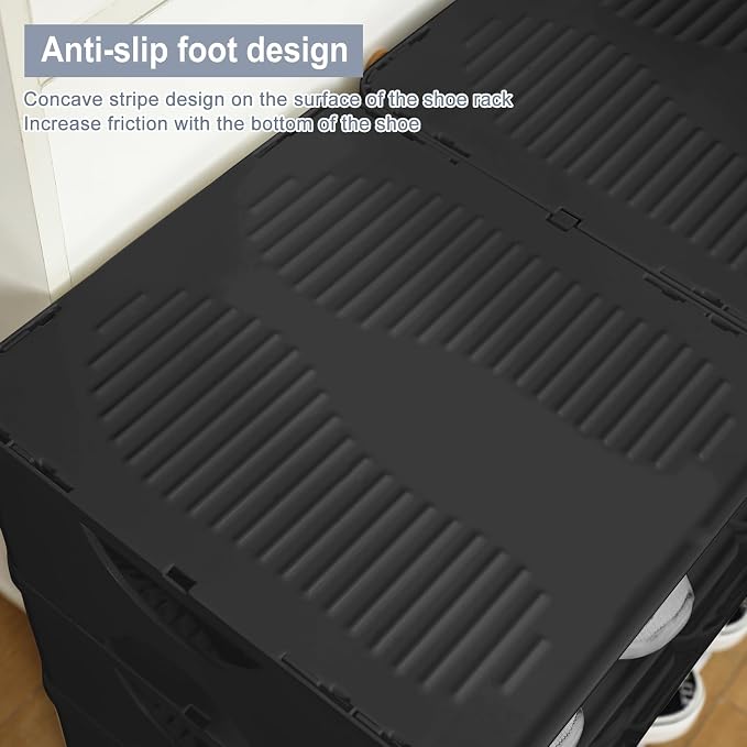 6-Tier Thickened Shoe Rack, Stackable Storage Organizer for Bedroom Entry, Adjustable Rack, Shoe Slots Shelf, Easy Tower Rack, Black - Image 9
