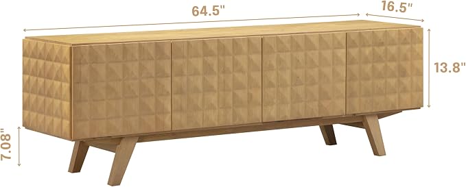 NTC Sapa Mid-Century Modern Solid Wood TV Stand 4-Door Media Console with Carved Geometric Fronts for TVs up to 75", Effortless Assembly, Sand - Image 6