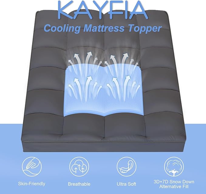 KAYFIA TwinXL Mattress Topper,Extra Thick Mattress Pad Cover for Deep Sleep,3D+7D Snow Down Alternative Fill Overfilled Plush Pillow Top Mattress with 8-23 Inch Deep Pocket-Grey