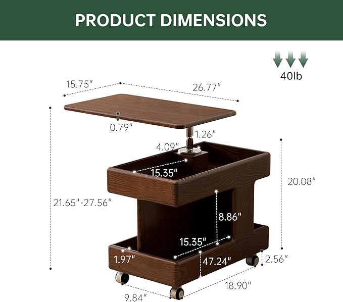 100% Solid Wood Lift Top Coffee Table with Storage, Small Coffee Table with Wheels and Rotating Desktop, Living Room Table for Bedroom, Recliner and Small Places(Walnut, No Need to Install)