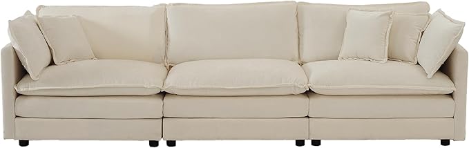 KEIKI Combination Sofa, Upholstered 3 Seater Couch, Oversized Sectional Sofa with Reversible Ottoman for Living Room Bedroom Office, Beige