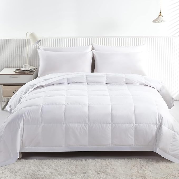 APSMILE Lightweight Down Feather Fibers Blanket, Summer Cooling Down Feather Fibers Comforter Twin Size, Ultra-Soft Breathable Thin Bed Quilt Duvet with Satin Trim(Twin, Cream White)