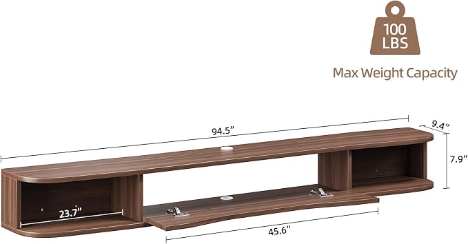 FurniNova Floating TV Stand,94'' Wall Mounted TV Cabinet,Floating TV Console,Under TV Shelf with 1 Door and 2 Cabinets for TVs up to 90''(Walnut) - Image 5