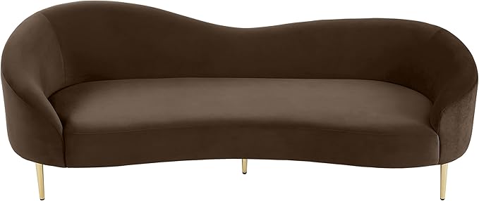 Meridian Furniture 659Brown-S Ritz Collection Modern | Contemporary Upholstered Sofa with Rich Brown Velvet, Gold Metal Legs, Curved Contemporary Design, 85.5" W x 31.75" D x 30.5" H, Brown