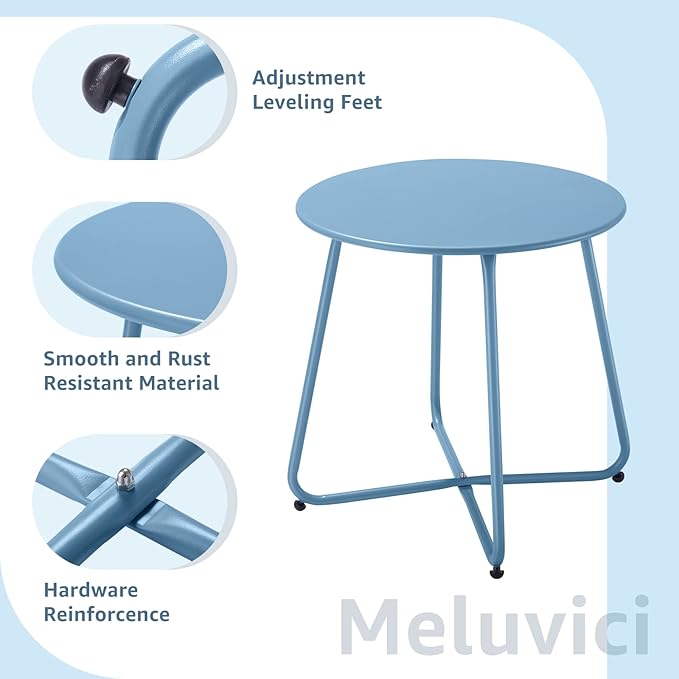 Meluvici Patio Outdoor Side Table Waterproof Round Metal Steel Small Side Table Weather Resistant Portable Outdoor and Indoor End Table for Garden Balcony Yard, Blue - Image 4