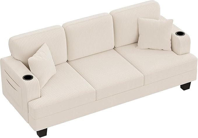 Homall Couches for Living Room, 83" Couch with Soft Deep Seats, Modern Sofa 3 Seater in Corduroy for Apartment, Bedroom (Beige)