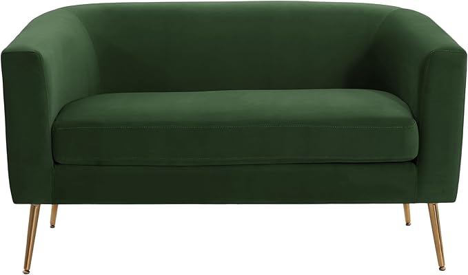 Christopher Knight Home Fabric Upholstered Loveseat for Living Room,Tub-Design 2-Seater Sofa with Removable Seat Cushion and Tapered Steel Legs,Forest Green and Gold