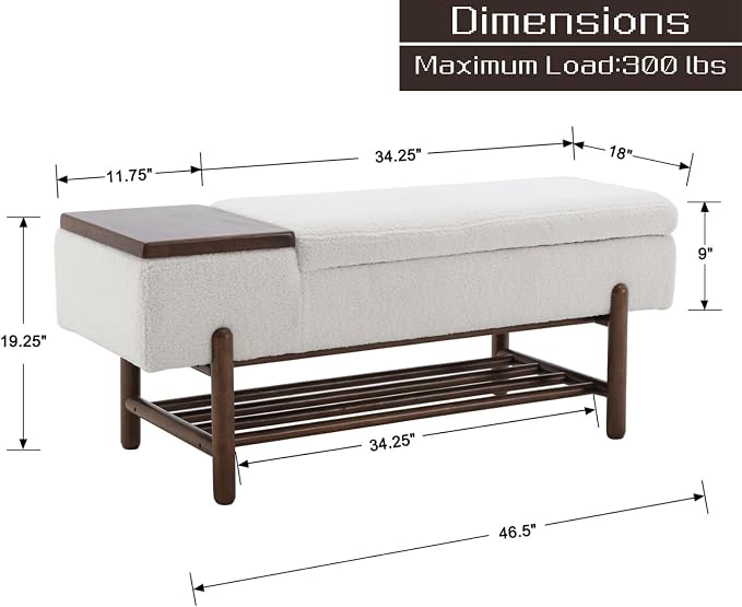 Shunzhi Modern Entryway Storage Bench, Upholstered Shoe Ottoman Bench, Sherpa Flip-Top End of Bed Bench with Wood Shelf/Coffee Table for Living Room/Bedroom/Hallway/Under Window,46.5 Inches,Beige Fur - Image 2