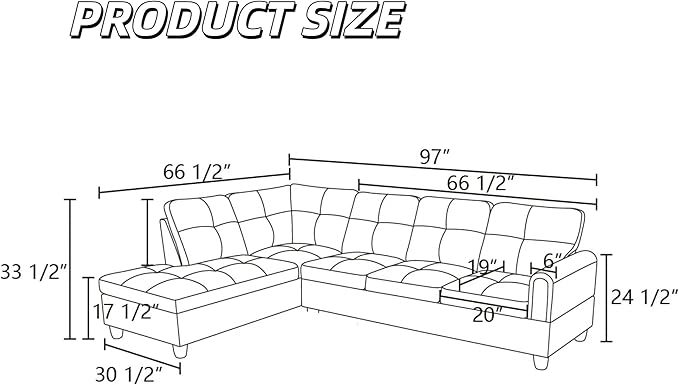 L Shaped Couch Sectional Couches with Chaise, 3 Pieces Modular Convertible Sofa for Living Room Furniture Sets and Small Apartment Faux Leathert, Brown