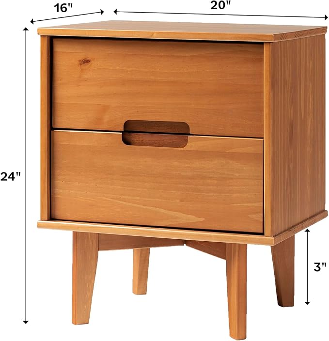 Walker Edison Brynn Modern Solid Wood Groove Handle Nightstands, Set of 2, Natural Pine - Image 3