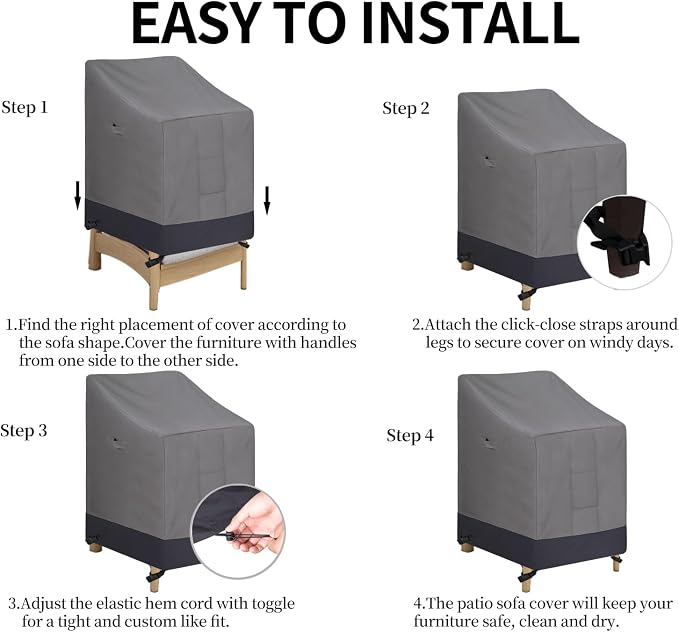 Easy-Going Heavy Duty Outdoor Stackable Chair Cover, Waterproof Patio Chair Cover, Windproof Outdoor Furniture Cover with Air Vent (2 Pack-28Wx36Dx47H inch, Gray/Dark Gray) - Image 7