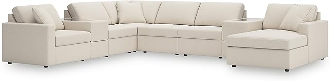 Signature Design by Ashley Casual Modmax Stain Resistant U-Shape Left-Arm Facing 8-Piece Sectional with Chaise and Storage Consoles, Beige