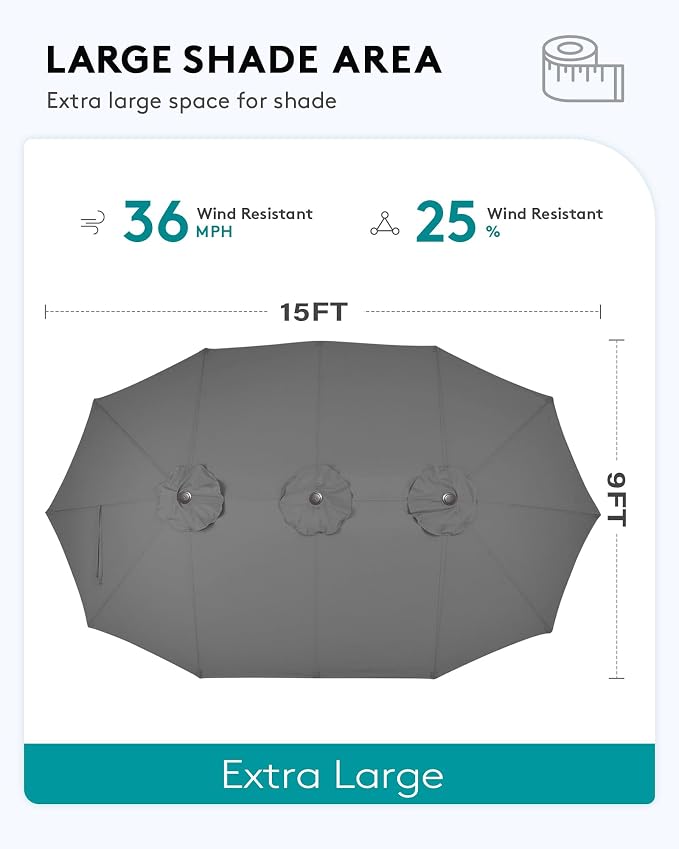 SERWALL 8-Piece Patio Dining Sets with 15FT Double Side Patio Umbrella, Outdoor HDPE Dining Furniture Set with Umbrella Hole Cut-Out Table and 6 Chairs, Gray（Umbreall Base not Included） - Image 3