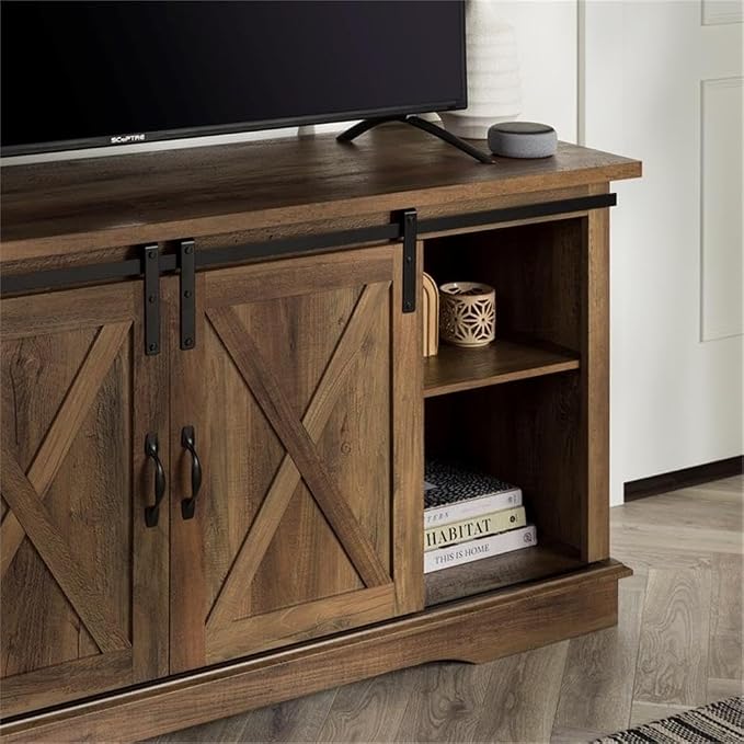 Walker Edison Richmond Modern Farmhouse Sliding Barn Door TV Stand for TVs up to 65 Inches, 58 Inch, Reclaimed Barnwood - Image 6