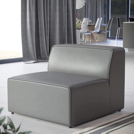 Modway Mingle Vegan Leather Sectional Sofa Armless Chair in Gray