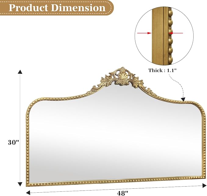 G-LEAF Vintage Baroque Mirror 48"X30", Victorian Antique Mirror with Gold Ornate Metal Frame for Fireplace Entryway Living Room Hallway Bathroom - Image 5