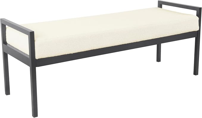 HomePop Modern Metal Bench|Bench for Living Room & Bedroom | Decorative Home Furniture - Cream Sherpa by HomePop